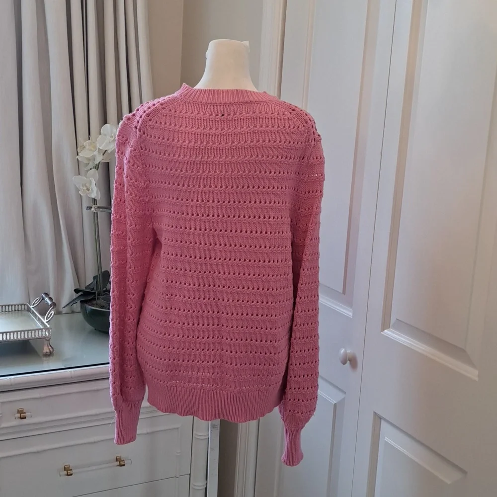 J.Crew Womens Pink Pointelle Style Crewneck Sweater Balloon Sleeves‎ S-M